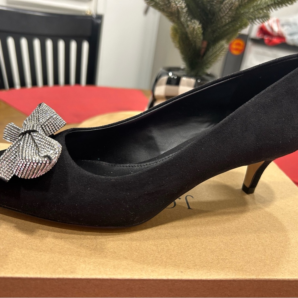 J. Crew Black Heels with Silver Bow Accent